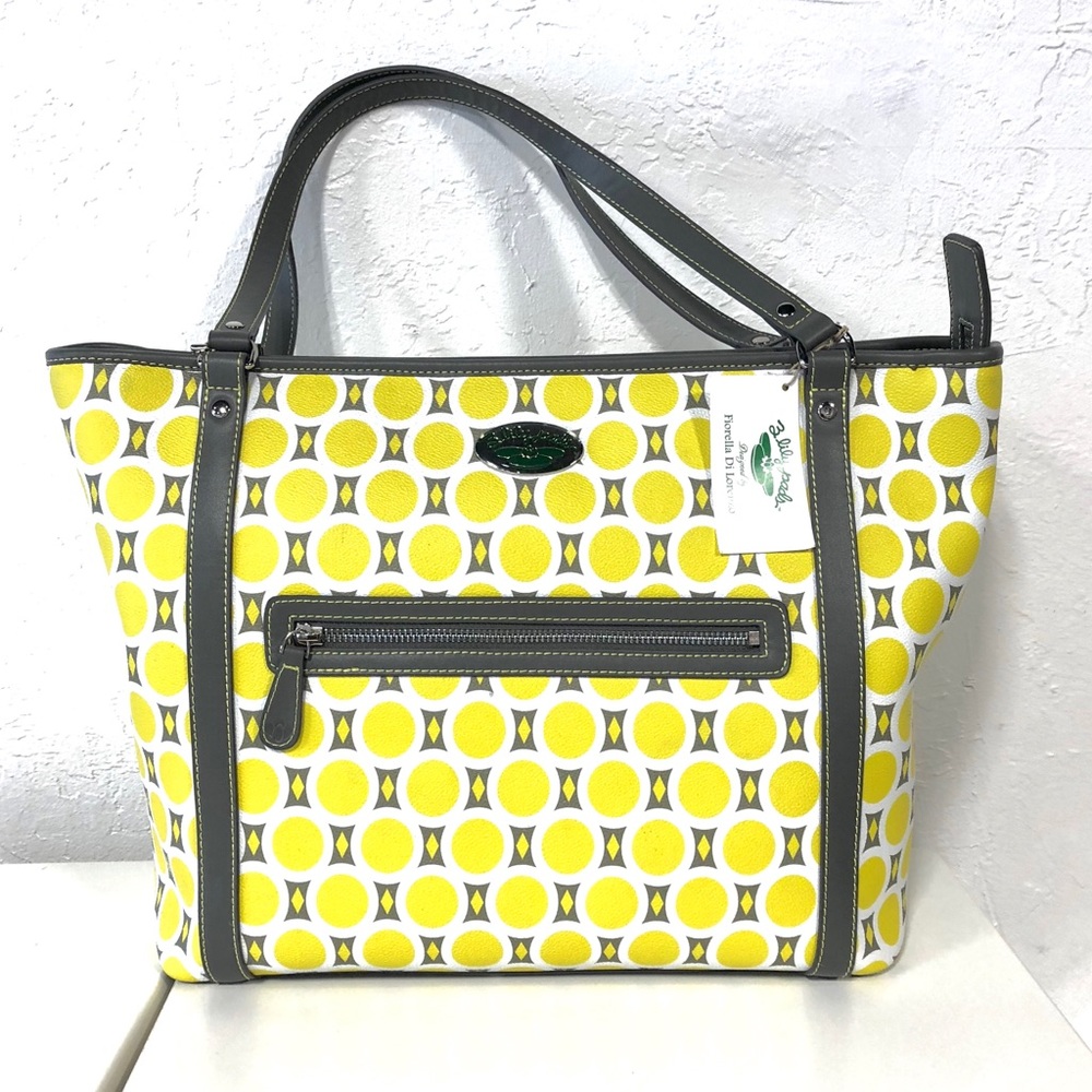 Yellow and Gray Leather Handbag Purse